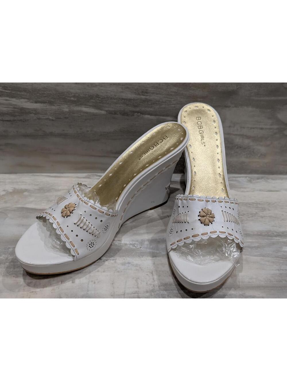 BCBGirls White Wedge Sandals with Decorative Cutouts Sz 11B